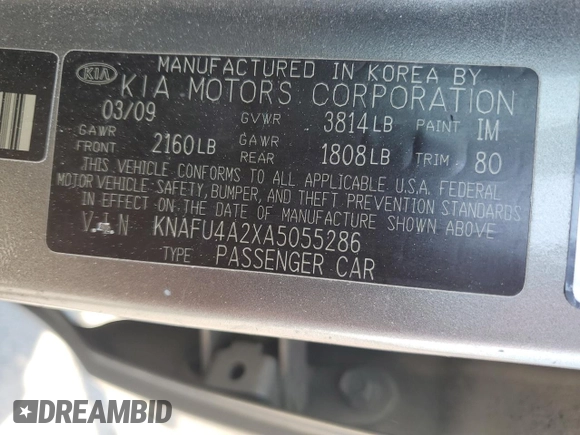 2010 Kia Forte EX with VIN KNAFU4A2XA5055286, listed as a Copart auction lot 75952004 with Not Provided miles and Salvage Title. Bid and sale history available at carsss.com. Image 12.