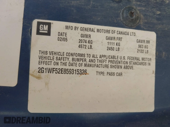 2005 Chevrolet Impala with VIN 2G1WF52E859315326, listed as a IAAI auction lot 42336746 with 219,655 mi miles and . Bid and sale history available at DreamBid. Image 9.
