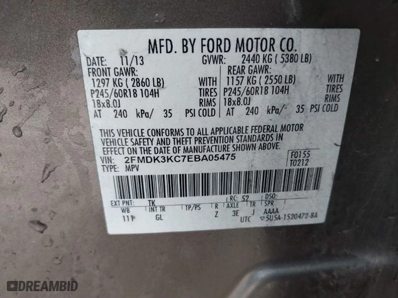 2014 Ford Edge Limited with VIN 2FMDK3KC7EBA05475, listed as a IAAI auction lot 41578021 with 106,574 mi miles. Bid and sale history available at carsss.com. Image 9.