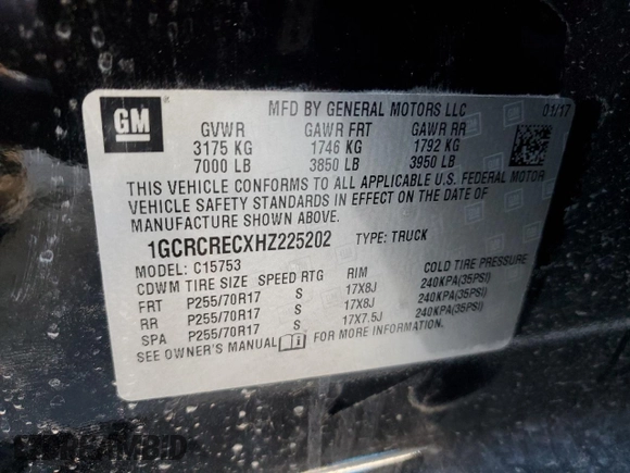 2017 Chevrolet Silverado 1500 LT with VIN 1GCRCRECXHZ225202, listed as a Copart auction lot 42362095 with 92,617 mi miles and Salvage Title. Bid and sale history available at DreamBid. Image 12.