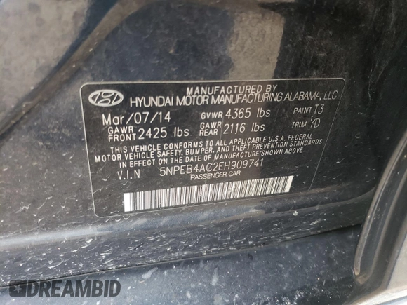 2014 Hyundai Sonata GLS with VIN 5NPEB4AC2EH909741, listed as a Copart auction lot 55520215 with 151,621 mi miles and Clean Title. Bid and sale history available at carsss.com. Image 12.