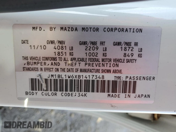 2011 Mazda 3 S Grand Touring with VIN JM1BL1W6XB1417348, listed as a Copart auction lot 50044175 with 98,458 mi miles and Salvage Title. Bid and sale history available at DreamBid. Image 15.