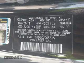 2012 Hyundai Genesis Coupe Premium z VIN KMHHT6KD8CU065815, wystawiony jako IAAI lot #42284684 z przebiegiem 156 878 mil mil oraz . Historia ofert i sprzedaży dostępna na DreamBid. Obrazek 9.