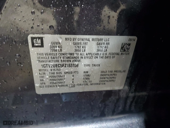 2015 GMC Sierra 1500 SLE with VIN 1GTV2UEC5FZ163158, listed as a Copart auction lot 50871415 with 149,216 mi miles and Salvage Title. Bid and sale history available at carsss.com. Image 12.