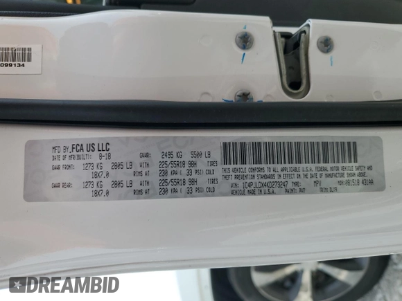 2019 Jeep Cherokee Limited with VIN 1C4PJLDX4KD273247, listed as a Copart auction lot 54230035 with 85,282 mi miles and Salvage title. Bid and sale history available at DreamBid. Image 12.