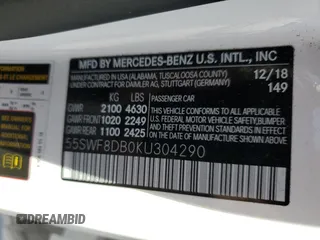 2019 Mercedes-Benz C 300 with VIN 55SWF8DB0KU304290, listed as a Copart auction lot 89271205 with 16,230 mi miles and Salvage Title. Bid and sale history available at DreamBid. Image 13.