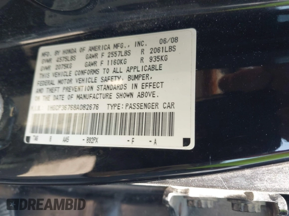 2008 Honda Accord EX with VIN 1HGCP36768A082676, listed as a IAAI auction lot 41998935 with 158,955 mi miles and . Bid and sale history available at DreamBid. Image 9.