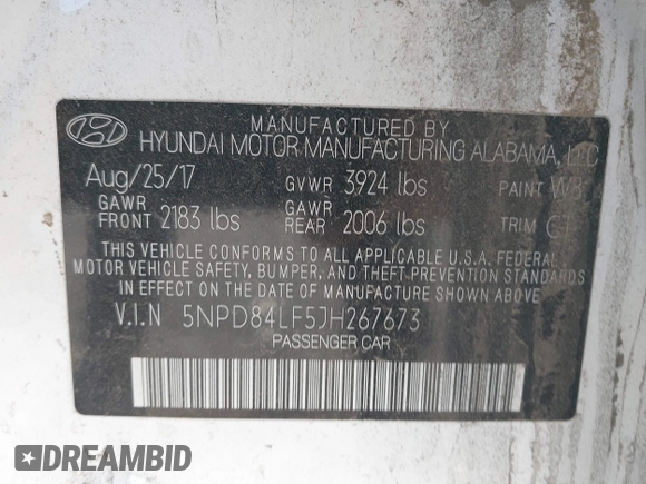 2018 Hyundai Elantra SEL with VIN 5NPD84LF5JH267673, listed as a IAAI auction lot 41907765 with 98,529 mi miles and . Bid and sale history available at DreamBid. Image 9.