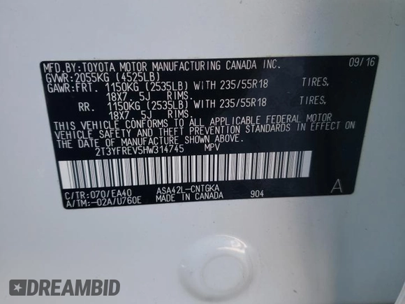 2017 Toyota RAV4 Limited with VIN 2T3YFREV5HW314745, listed as a Copart auction lot 48033935 with 111,626 mi miles and Salvage Title. Bid and sale history available at carsss.com. Image 14.