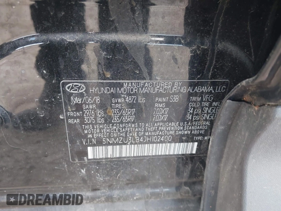 2018 Hyundai Santa Fe Sport 2.4L with VIN 5NMZU3LB4JH102400, listed as a IAAI auction lot 41884366 with 64,007 mi miles. Bid and sale history available at carsss.com. Image 9.