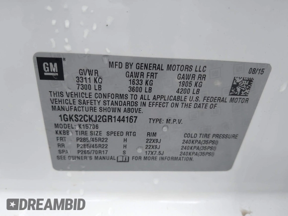2016 GMC Yukon Denali with VIN 1GKS2CKJ2GR144167, listed as a IAAI auction lot 41953465 with 89,209 mi miles. Bid and sale history available at carsss.com. Image 9.