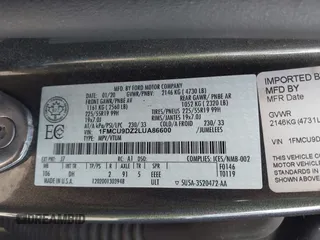 2020 Ford Escape Titanium Hybrid with VIN 1FMCU9DZ2LUA86600, listed as a IAAI auction lot 42059830 with 76,998 mi miles and . Bid and sale history available at DreamBid. Image 9.