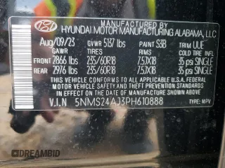 2023 Hyundai Santa Fe SEL with VIN 5NMS24AJ3PH610888, listed as a Copart auction lot 47341125 with 25,450 mi miles and Salvage Title. Bid and sale history available at DreamBid. Image 15.