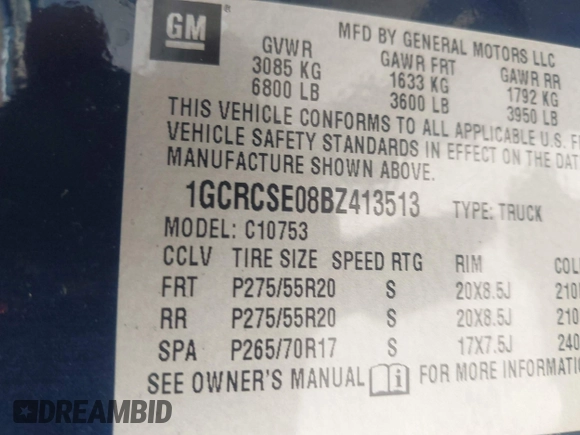 2011 Chevrolet Silverado 1500 LT with VIN 1GCRCSE08BZ413513, listed as a IAAI auction lot 42018003 with 83,436 mi miles and . Bid and sale history available at DreamBid. Image 9.