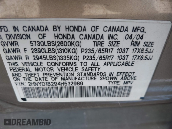 2004 Acura MDX with VIN 2HNYD18294H532989, listed as a IAAI auction lot 41357046 with 174,685 mi miles. Bid and sale history available at carsss.com. Image 9.