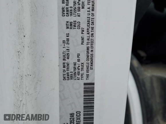 2023 Ram ProMaster Cargo with VIN 3C6LRVDG9PE535246, listed as a Copart auction lot 45709465 with 86,093 mi miles and Salvage Title. Bid and sale history available at DreamBid. Image 13.