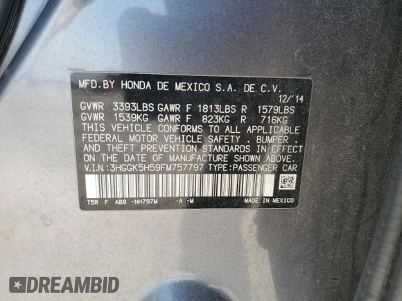 2015 Honda Fit LX с VIN 3HGGK5H59FM757797, выставлен на аукционе Copart как лот 58615175 с пробегом 109 608 миль миль и Списание • Salvage title. История ставок и продаж доступна на DreamBid. Изображение 12.