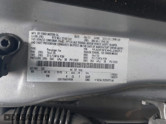 2017 Ford Focus SE with VIN 1FADP3FE4HL295573, listed as a IAAI auction lot 39562568 with 96,939 mi miles and . Bid and sale history available at carsss.com. Image 9.