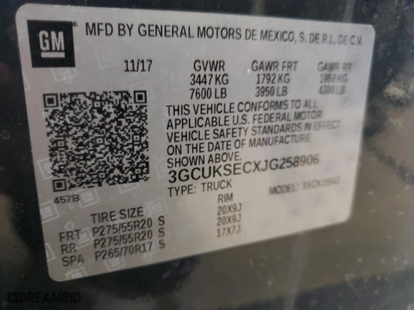 2018 Chevrolet Silverado 1500 LTZ with VIN 3GCUKSECXJG258906, listed as a Copart auction lot 44376495 with 57,428 mi miles and Salvage Title. Bid and sale history available at carsss.com. Image 14.