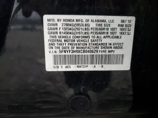2012 Honda Pilot Touring with VIN 5FNYF3H9XCB040629, listed as a Copart auction lot 44800885 with 116,736 mi miles and Salvage Title. Bid and sale history available at carsss.com. Image 15.