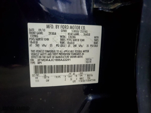 2011 Ford Edge SEL with VIN 2FMDK4JC1BBA22291, listed as a Copart auction lot 49887655 with 112,231 mi miles and Salvage Title. Bid and sale history available at carsss.com. Image 12.