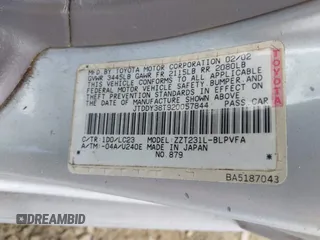 2002 Toyota Celica GTS z VIN JTDDY38T920057844, wystawiony jako IAAI lot #42340461 z przebiegiem 324 622 mil mil oraz . Historia ofert i sprzedaży dostępna na DreamBid. Obrazek 9.