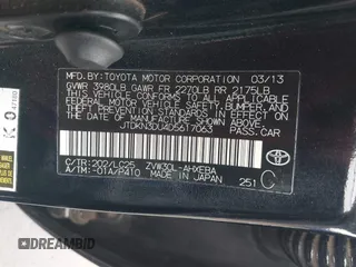 2013 Toyota Prius One with VIN JTDKN3DU4D5617063, listed as a IAAI auction lot 41461279 with 247,219 mi miles. Bid and sale history available at carsss.com. Image 9.