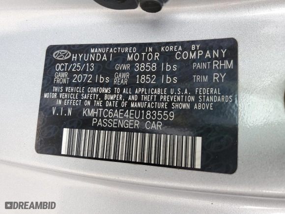 2014 Hyundai Veloster Turbo with VIN KMHTC6AE4EU183559, listed as a Copart auction lot 70338514 with 132,830 mi miles and Salvage Title. Bid and sale history available at carsss.com. Image 14.