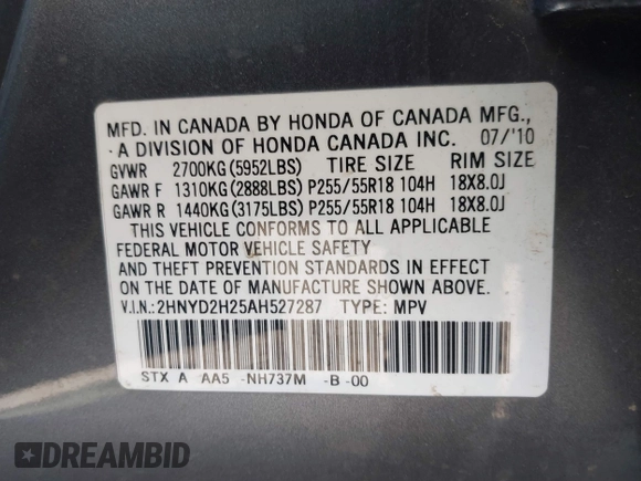 2010 Acura MDX с VIN 2HNYD2H25AH527287, выставлен на аукционе IAAI как лот 42085915 с пробегом 301 003 миль миль и . История ставок и продаж доступна на DreamBid. Изображение 9.
