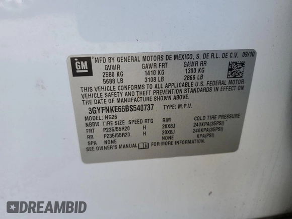 2011 Cadillac SRX Turbo Premium Collection with VIN 3GYFNKE66BS540737, listed as a Copart auction lot 79471324 with 178,353 mi miles and Salvage title. Bid and sale history available at DreamBid. Image 15.