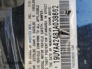 2001 Acura CL with VIN 19UYA42481A038662, listed as a Copart auction lot 87889885 with 0 mi miles and Salvage Title. Bid and sale history available at carsss.com. Image 13.