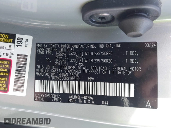 2024 Toyota Sienna XSE with VIN 5TDXRKEC0RS199029, listed as a IAAI auction lot 41426804 with 29,681 mi miles. Bid and sale history available at carsss.com. Image 9.