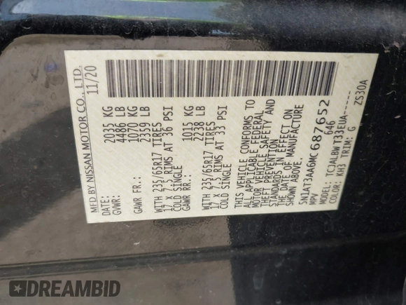 2021 Nissan Rogue S z VIN 5N1AT3AA6MC687652, wystawiony jako IAAI lot #42061135 z przebiegiem 115 410 mil mil oraz . Historia ofert i sprzedaży dostępna na DreamBid. Obrazek 9.