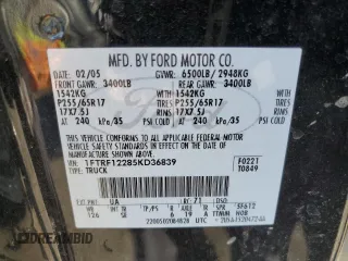 2005 Ford F-150 XL с VIN 1FTRF12285KD36839, выставлен на аукционе Copart как лот 41926565 с пробегом 209 007 миль миль и Списание • Salvage title. История ставок и продаж доступна на DreamBid. Изображение 14.