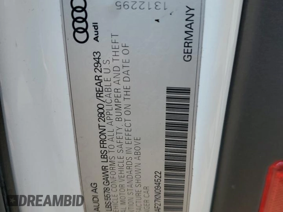 2019 Audi A7 Premium Plus с VIN WAUU2AF27KN094522, выставлен на аукционе Copart как лот 70035894 с пробегом 64 174 миль миль и На запчасти • Non repairable. История ставок и продаж доступна на DreamBid. Изображение 12.