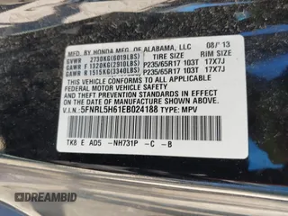 2014 Honda Odyssey EX-L with VIN 5FNRL5H61EB024188, listed as a IAAI auction lot 42238505 with 180,163 mi miles and . Bid and sale history available at DreamBid. Image 9.