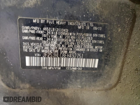 2014 Subaru Forester with VIN JF2SJHLC8EH492751, listed as a Copart auction lot 85634954 with 176,328 mi miles and Salvage title. Bid and sale history available at DreamBid. Image 12.
