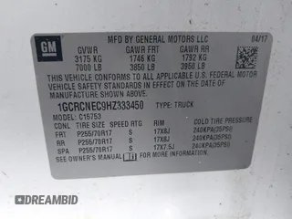 2017 Chevrolet Silverado 1500 LS with VIN 1GCRCNEC9HZ333450, listed as a IAAI auction lot 41578840 with 184,883 mi miles and . Bid and sale history available at DreamBid. Image 9.