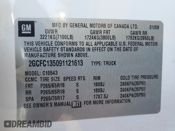 2009 Chevrolet Silverado 1500 with VIN 2GCFC135091121613, listed as a Copart auction lot 49865475 with 169,755 mi miles and Salvage Title. Bid and sale history available at DreamBid. Image 12.