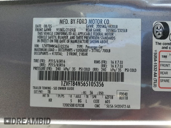 2006 Ford Mustang Standard with VIN 1ZVFT84N565105356, listed as a Copart auction lot 46710375 with 206,472 mi miles and Salvage Title. Bid and sale history available at carsss.com. Image 12.