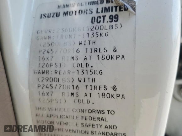2000 Isuzu Rodeo S with VIN 4S2DM58WXY4302769, listed as a Copart auction lot 70416054 with 150,621 mi miles and Salvage Title. Bid and sale history available at DreamBid. Image 12.