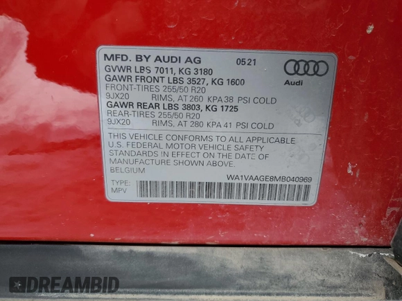 2021 Audi e-tron Prestige z VIN WA1VAAGE8MB040969, wystawiony jako Copart lot #44968835 z przebiegiem 24 137 mil mil oraz Szkody całkowita. Historia ofert i sprzedaży dostępna na DreamBid. Obrazek 12.