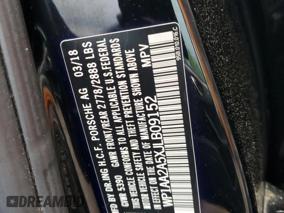 2018 Porsche Macan с VIN WP1AA2A5XJLB09152, выставлен на аукционе Copart как лот 56854105 с пробегом Не указан миль и Списание • Salvage title. История ставок и продаж доступна на DreamBid. Изображение 12.