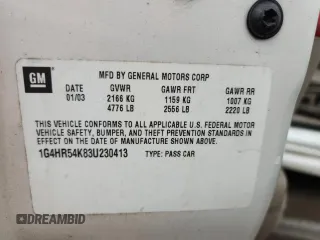 2003 Buick LeSabre Limited with VIN 1G4HR54K83U230413, listed as a Copart auction lot 61857935 with 228,722 mi miles and Salvage title. Bid and sale history available at DreamBid. Image 12.