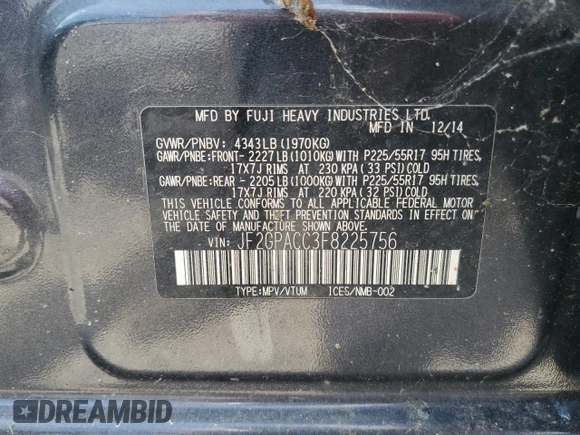 2015 Subaru Crosstrek Premium с VIN JF2GPACC3F8225756, выставлен на аукционе Copart как лот 64675265 с пробегом 164 223 миль миль и Чистый • Clean title. История ставок и продаж доступна на DreamBid. Изображение 13.