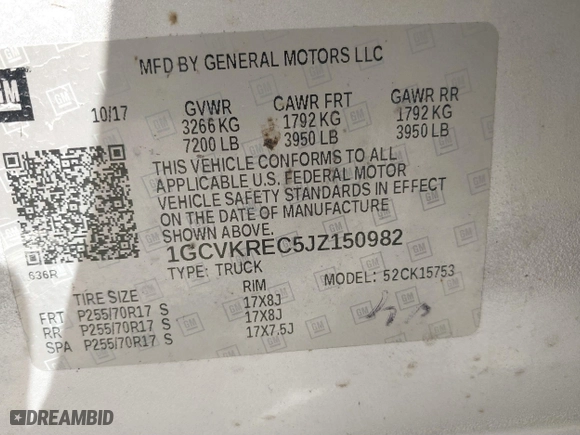 2018 Chevrolet Silverado 1500 LT with VIN 1GCVKREC5JZ150982, listed as a IAAI auction lot 41787560 with 182,423 mi miles. Bid and sale history available at carsss.com. Image 9.