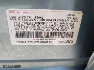 2008 Mitsubishi Lancer DE with VIN JA3AU26U08U009606, listed as a IAAI auction lot 41941258 with 84,106 mi miles. Bid and sale history available at carsss.com. Image 9.