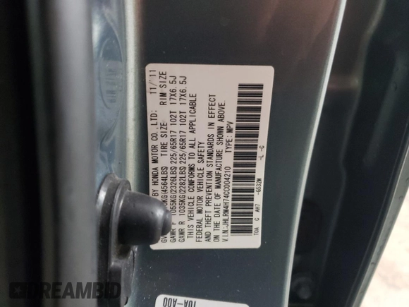 2012 Honda CR-V EX-L with VIN JHLRM4H74CC004210, listed as a Copart auction lot 48322215 with 161,931 mi miles and Salvage Title. Bid and sale history available at carsss.com. Image 13.