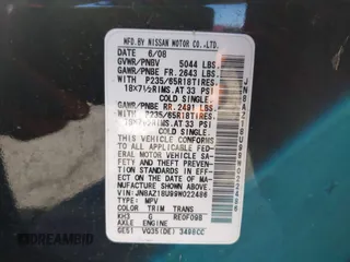 2009 Nissan Murano SL with VIN JN8AZ18U99W022486, listed as a IAAI auction lot 41848521 with 109,787 mi miles and . Bid and sale history available at DreamBid. Image 9.
