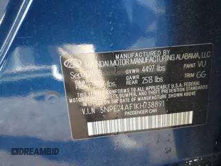 2019 Hyundai Sonata SE with VIN 5NPE24AF1KH738891, listed as a IAAI auction lot 41416528 with 71,250 mi miles and . Bid and sale history available at carsss.com. Image 9.